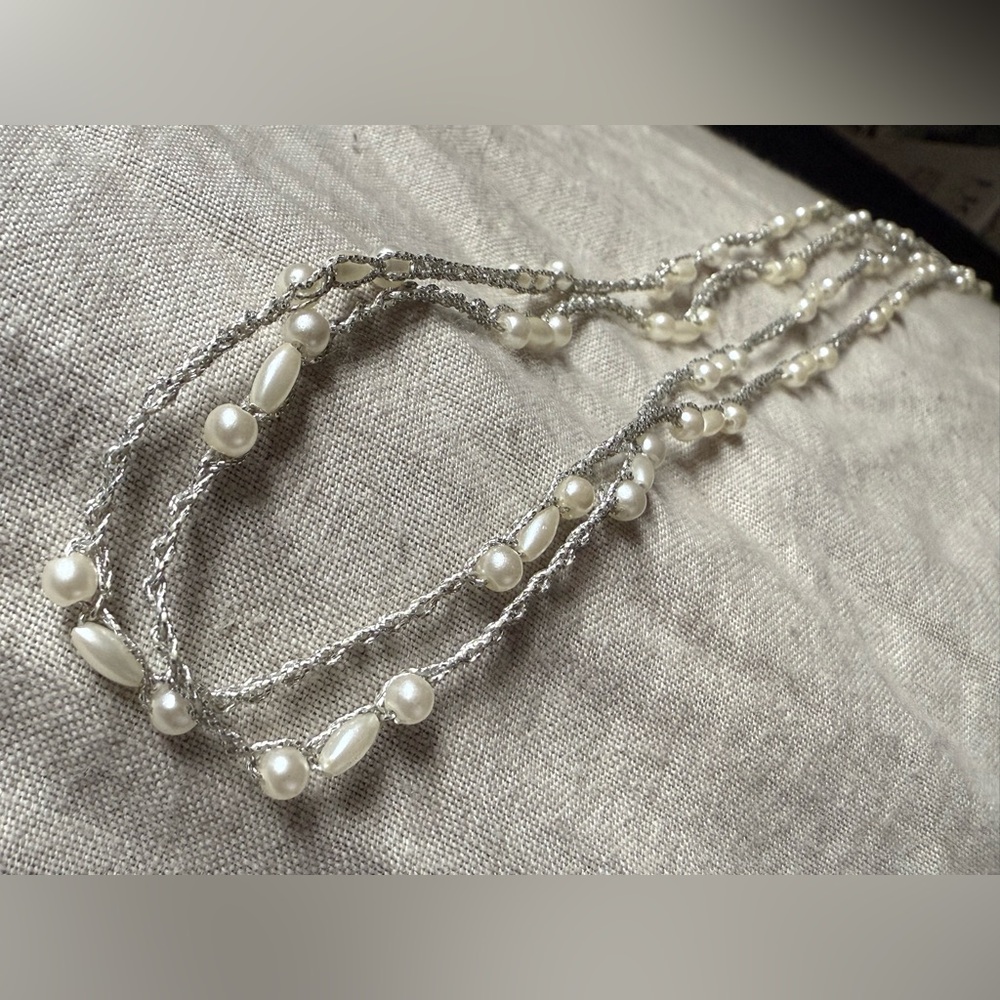 Vintage Silver Pearl Extra Long Necklace